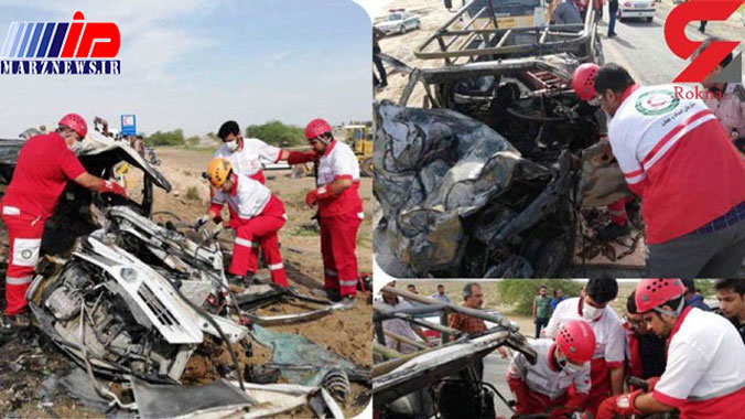 زنده زنده سوختن ۳ مسافر در ماشین مچاله شده +عکس