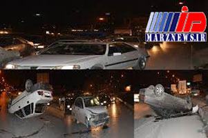 تصادف زنجیره‌ای در کرمانشاه با واژگونی ۳ خودرو